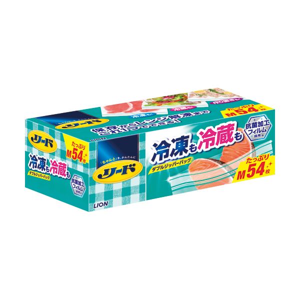 【送料無料】（まとめ）ライオン リード冷凍も冷蔵も新鮮保存バッグ ダブルジッパー M 大容量 1パック（54枚）【×10セット】