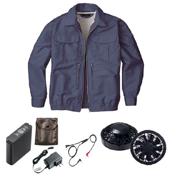 KU92130 空調服 R 綿ポリ混紡 スペーサー一体型 FAN2200B・CBB500ロングケーブル・LIPRO2セット ネイビ..