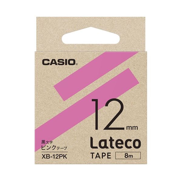 【送料無料】(まとめ)カシオ計算機 ラテコ専用テープXB-12PK ピンクに黒文字(×10セット)