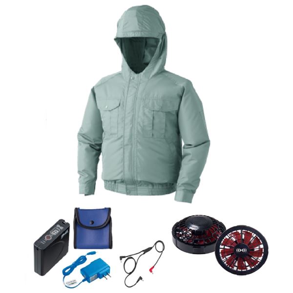 【送料無料】KU90810 空調服 R ポリエステル製フード付き FAN2200BR・RD9261・LISUPER1セット モスグリ..