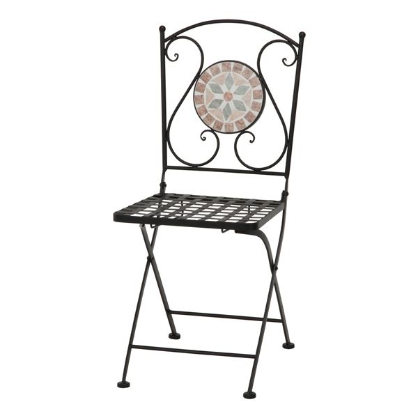 【送料無料】〔2個セット〕 ガーデンチェア 約幅39.5×奥行51.5×高さ88cm 花柄 スチール パラソル穴付 モザイクチェア ベランダ バルコニー【代引不...