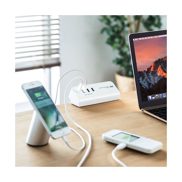 サンワサプライ クランプ式USB充電器(TypeC1ポート+USB3ポート・ホワイト) ACA-IP51W