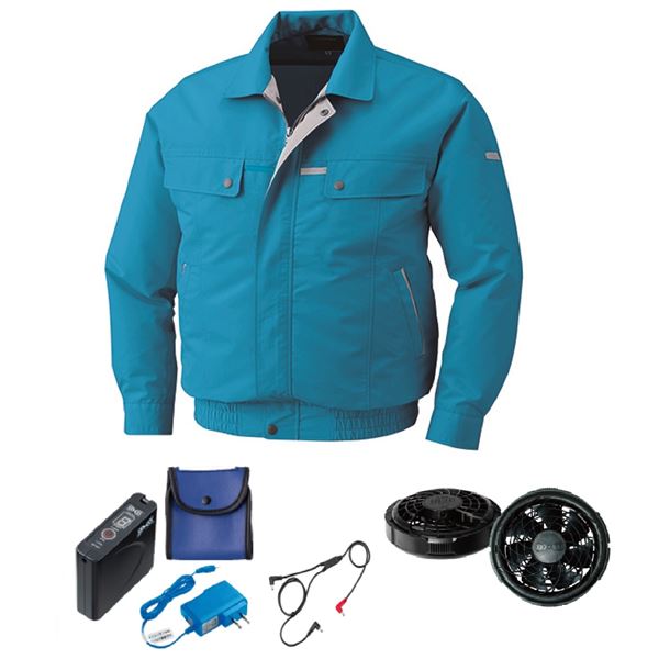 【送料無料】KU90450 空調服 R 綿・ポリ混紡 脇下マチ付き FAN2300B・RD9261・LISUPER1セット ターコイズブルー M