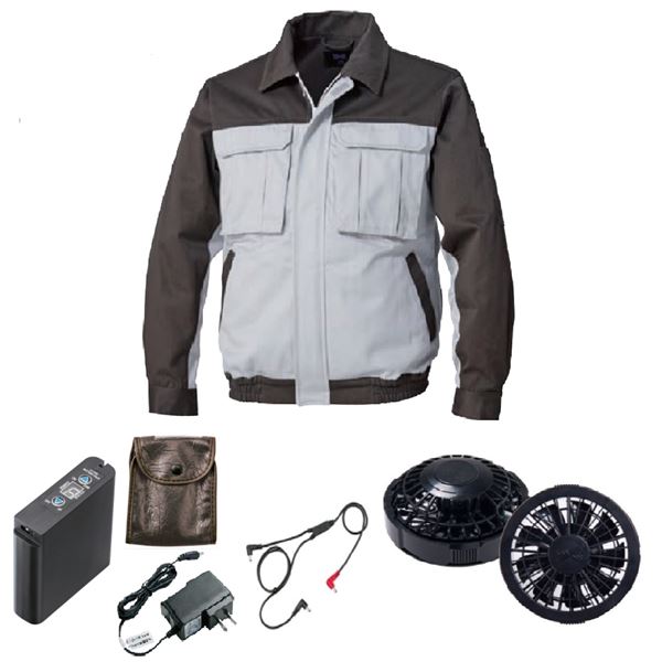 【送料無料】KU91920 空調服 R 綿厚手 脇下マチ付き FAN2200B・RD9261・LIPRO2セット シルバー×ダークグレー M