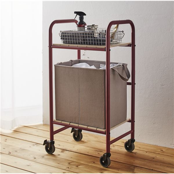 【送料無料】ランドリーワゴンラック 幅47cm×奥行36cm×高さ88cm ヴィンテージローズ バスケット取出し可 キャスター付きランドリーラック 洗面台収納 アメリカンランドリー