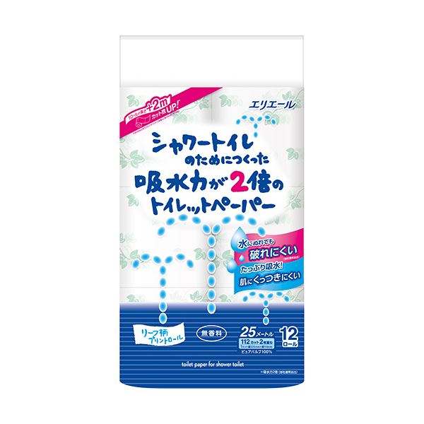 【送料無料】（まとめ）大王製紙 エリエール シャワートイレのためにつくった吸水力が2倍のトイレットペーパー ダブル 芯あり 25m 無香料 1セット（72ロール：12ロール×6パック） 【×3セット】 生活用品・インテリア・雑貨 日用雑貨 トイレットペーパー レビュー投稿で次