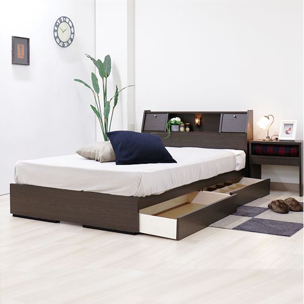 【送料無料】ベッド 日本製 ブラウン シングル マットレスセット ポケットコイル 収納付き 引き出し付..