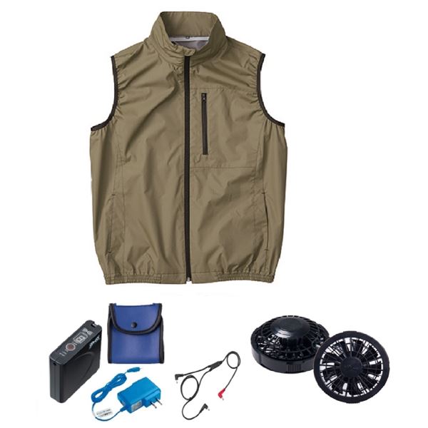 ■サイズ・色違い・関連商品■M カーキグリーン■M ブラック■L カーキグリーン■L ブラック■LL カーキグリーン■LL ブラック■3L カーキグリーン[当ページ]■3L ブラック■4L カーキグリーン■4L ブラック■5L カーキグリーン■5L ブラック■商品内容チタンコーティング素材を使用したカジュアルタイプのベスト。真夏の暑い日差しの中でも温度上昇を抑えながらアクティブに活動ができます。夏のコーディネートにプラスしやすいバイカラーバリエーションです。【洗濯について】お洗濯の際は、ファンやケーブルなどの電気部品を取り除き、服だけをお洗濯してください。■商品スペック【セット内容】ウエア・ファン2個・ケーブル・バッテリーセット【空調服 ポリエステル製 遮熱 タチエリ ベスト】素材：ポリエステル100%【バッテリーセット】【商品名】リチウムイオンバッテリーセットACアダプター ベルトクリップ 専用バッテリーケース【サイズ(約)】25×85×89mm【重量(約)】274g【付属品】ACアダプター ベルトクリップ 専用バッテリーケース【生産国】中国【特記事項】出力：4段階（7.2V・6V・5V・3V）定格容量：6500mAh充電時間 8時間以内充電温度 0℃ 〜 40℃放電温度 0℃ 〜 50℃保温温度 -20℃ 〜 50℃連続使用時間 風量（FAN2200/2個）：・7.2V設定時 約8時間 48.8リットル/秒・6V設定時 約12時間 42.2リットル/秒・5V設定時 約18時間 36.8リットル/秒・3.3V設定時 約24時間以上 25.8リットル/秒【注意事項】・商品注文後のキャンセル、サイズ違い、イメージ違い、その他お客様のご都合による返品・交換は承りかねます。・ケーブルは服のサイズに関わらず標準ケーブルがセットとなります。・掲載商品は、株式会社セフト研究所・株式会社空調服の特許及び技術を使用しています。「空調服」は株式会社セフト研究所・株式会社空調服のファン付きウェア、その他付属品、及びこれらを示すブランドです。「空調服」「DC空調服」ロゴは株式会社セフト研究所・株式会社空調服の登録標章です。【PSEマーク種類】丸型PSEマーク【届出事業者名】株式会社セフト研究所■送料・配送についての注意事項●本商品の出荷目安は【5 - 11営業日　※土日・祝除く】となります。●お取り寄せ商品のため、稀にご注文入れ違い等により欠品・遅延となる場合がございます。●本商品は仕入元より配送となるため、沖縄・離島への配送はできません。