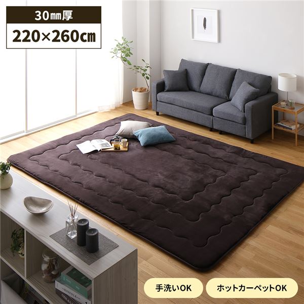 【送料無料】こたつ敷布団 ラグマット 約220×260cm 大判 ブラウン 長方形 洗える 弾力性 クッション性 保温性 ホットカーペット可 リビング【代引不可】 生活用品・インテリア・雑貨 インテリア・家具 こたつ こたつ用敷き布団 レビュー投稿で次回使える2000円クーポン全員