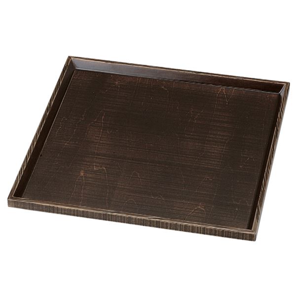 【送料無料】尺0 荒彫角盆/トレー 【よもぎ塗 木】 303×303×17mm 木製 日本製 〔和食 レストラン 居酒屋 店舗 お店〕【代引不可】