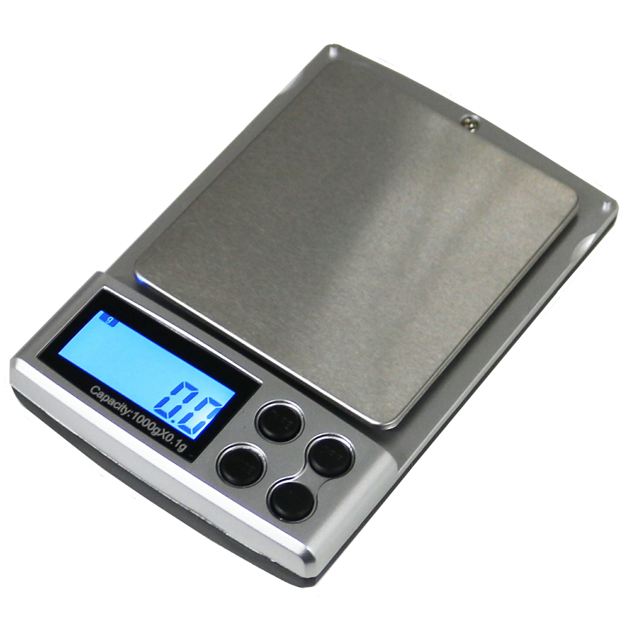 0.1g単位まで計測可能な高精度・小型デジタル秤です（リミット1000g）。g／oz／ozt／dwt／ctの5種類の単位で表示可。ブルーバックライト機能、キャリブレーション機能付。マグネット式カバー・専用ポーチ・