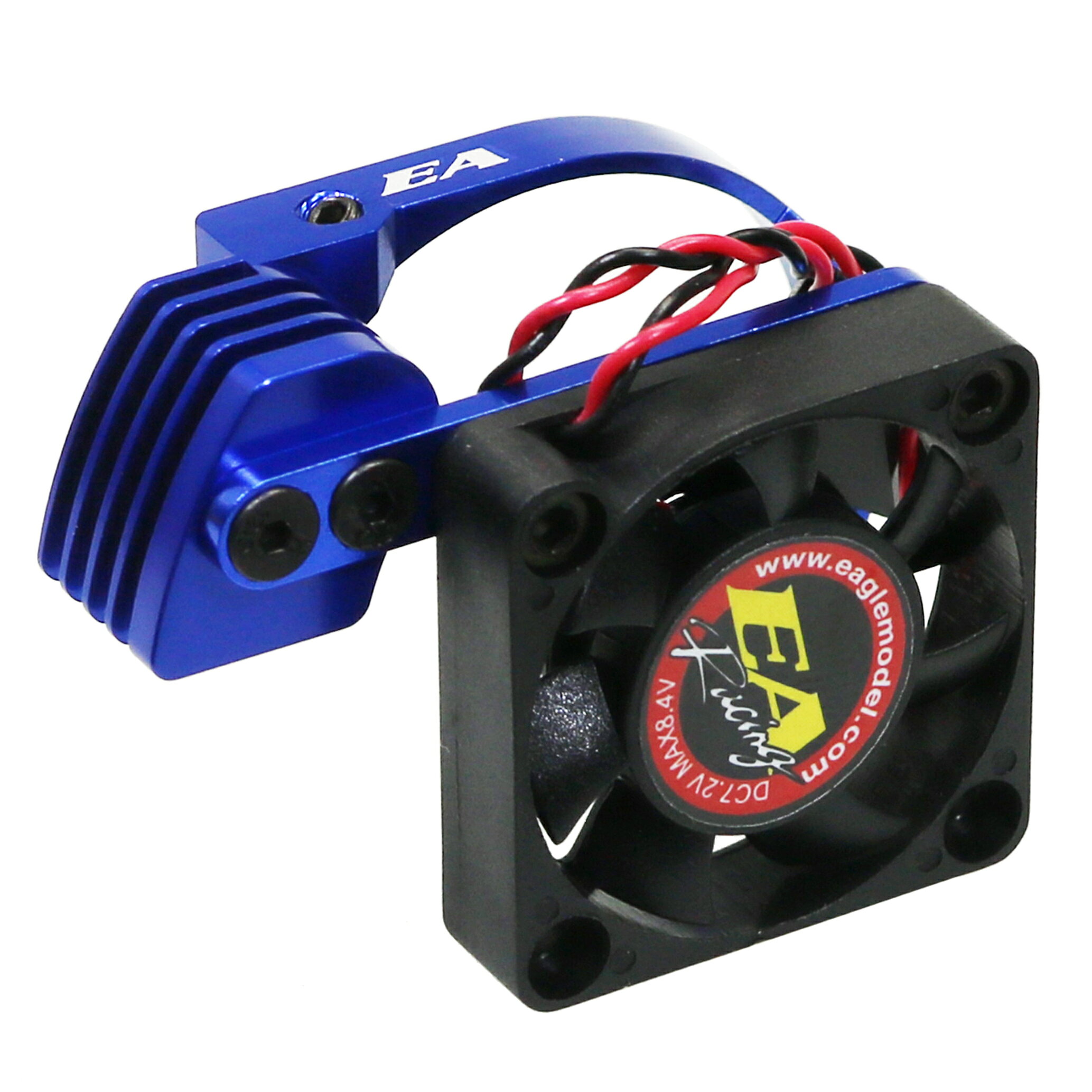イーグル＃3860V2シャーシ＆タミヤTA-05VDF共用の7.2V クーリングファン付モーターヒートシンクです。 高出力クーリングファンを搭載しており、モーターから発生する熱を効率よく放熱する事により、熱ダレを防ぎ、モーター本来のパワー引き出します。標準で30x30x7mmクーリングファンが付いています。
