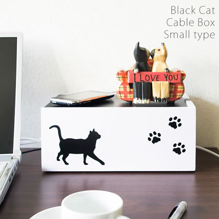 ケーブルボックス ケーブル収納 木製 コードケース コンセントボックス 猫モチーフ 可愛い コンパクト 猫 カジュアル / 猫のケーブルボックス 小