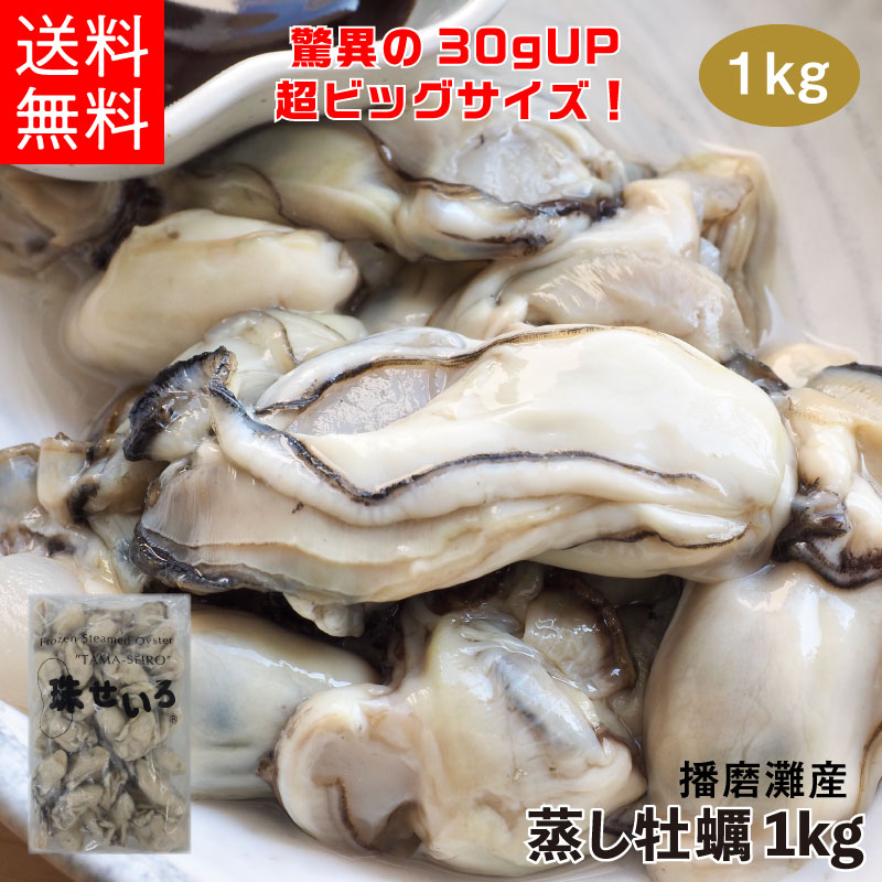 【特大サイズ！蒸し牡蠣 珠せいろ】1kg 送料無料 播磨灘産 自然解凍 特許製法 かき カキ 牡蠣 国産 お歳暮 お中元 お取り寄せ 年末年始 年越し アヒージョ 酒蒸し 惣菜 ご馳走 貝