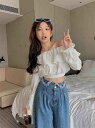 長袖トップス ショット丈 フリル 切り替え 無地 sweet系【大きいサイズ レディース 春夏 セール きれいめ 可愛い かわいい チュニック tops】