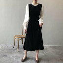 長袖ワンピース フリル 切り替え バイカラー スリム 着痩せ 【大きいサイズ レディース 夏秋 結婚式 きれいめ タイト フォーマル 大人 上品 チュニック one-piece】(4)