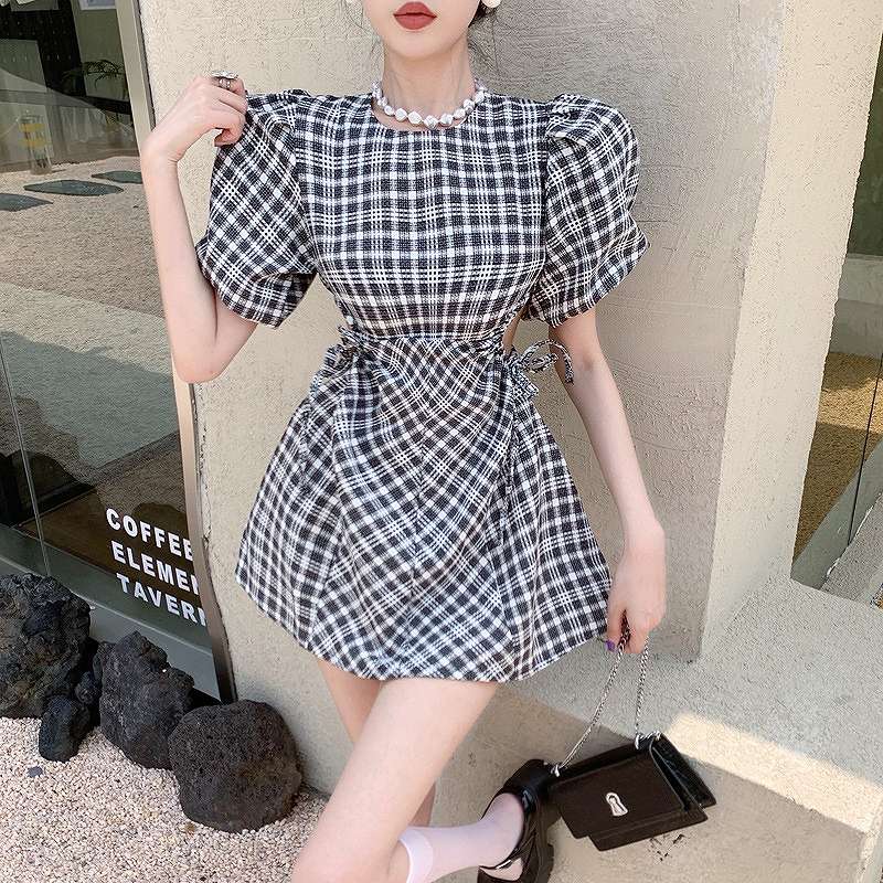 ワンピース 半袖 切り替え バイカラー スリム 着痩せ チェック柄 【大きいサイズ レディース 夏秋 結婚式 きれいめ タイト フォーマル 大人 上品 チュニック one-piece】