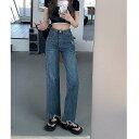 デニムパンツ ジーパン ジーンズ 切り替え ハイウエスト ワイドパンツ バギーパンツ スリット デニム シンプル【大きいサイズ レディース ストレッチ スキニー レディース タイツ ダメージ加工 ガウチョパンツ denim pants】