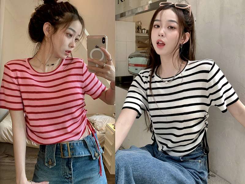 Tシャツ 半袖 ショート丈 切り替え バイカラー 薄手 カットソー ボーダー柄 【大きいサイズ レディース 無地 シャツ チュニック 春夏 tシャツ ゆったり uv shirt】