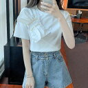 Tシャツ 半袖 フリル 切り替え 体型カバー 着痩せ 無地 リボン付き 大きいサイズ 【大きいサイズ レディース 無地 シャツ チュニック 春夏 tシャツ ゆったり uv shirt】(4)