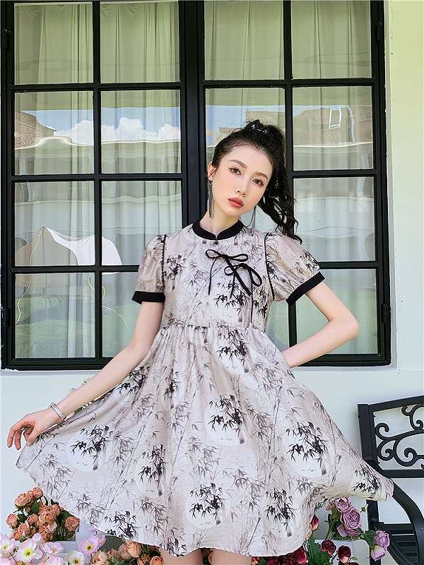 ワンピース 半袖 プリント フリル 切り替え バイカラー 【大きいサイズ レディース 秋冬 結婚式 きれいめ タイト フォーマル 大人 上品 チュニック one-piece】(4)