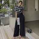 上下セット 2点セット 半袖 切り替え バイカラー スリム 着痩せ 【大きいサイズ レディース ニット 上下セット set スウェット スエット sweat ル...