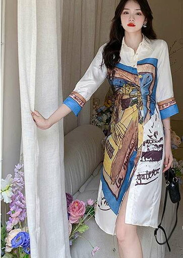 五分袖 七分袖ワンピース プリント フリル バイカラー スリム 着痩せ 【大きいサイズ レディース 夏秋 結婚式 きれいめ タイト フォーマル 大人 上品 チュニック one-piece】 五分袖 七分袖ワンピース プリント フリル バイカラー スリム 着痩せ 【大きいサイズ レディース 夏秋 結婚式 きれいめ タイト フォーマル 大人 上品 チュニック one-piece】