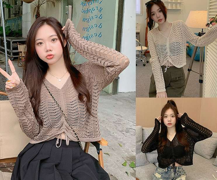 ニット 薄手 透け編み 日焼け止め ショート丈 カットソー 無地 【大きいサイズ レディース 平干し ニット ニットセーター vネック ドルマン カーディガン knit sweater】