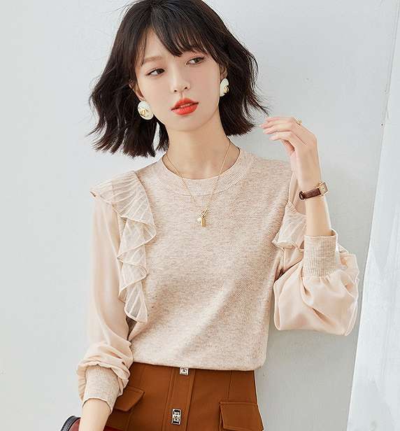 ニット フリル 切り替え 体型カバー 着痩せ 長袖 カットソー 【大きいサイズ レディース 平干し ニット ニットセーター vネック ドルマン カーディガン knit sweater】