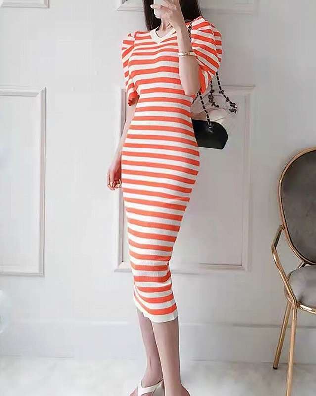 ワンピース 半袖 スリット Vネック バイカラー スリム 着痩せ カットソー ボーダー柄 シンプル【大きいサイズ レディース 夏秋 結婚式 きれいめ タイト フォーマル 大人 上品 チュニック one-piece】