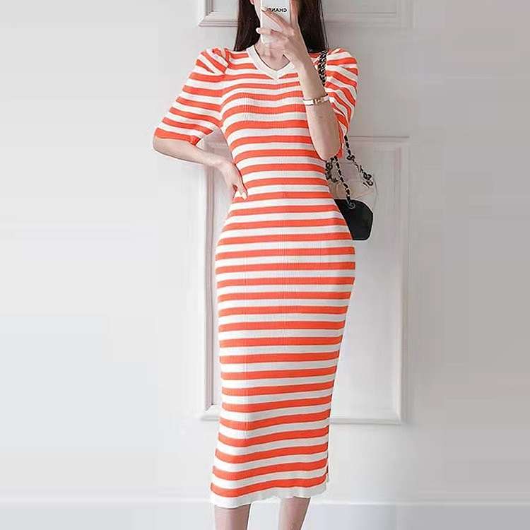 ワンピース 半袖 スリット Vネック バイカラー スリム 着痩せ カットソー ボーダー柄 シンプル【大きいサイズ レディース 夏秋 結婚式 きれいめ タイト フォーマル 大人 上品 チュニック one-piece】