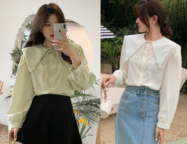 シャツ 長袖 フリル 体型カバー 着痩せ 無地 【大きいサイズ レディース 秋冬 チュニック フォーマル オフィス ボウタイ シフォン シャツ インナー blouse】(4)