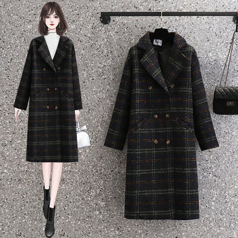 ピーコート 厚手 長袖 チェック柄 大きいサイズ【大きいサイズ レディース ロング ジャケット アウター 上着 ハンガー ロング丈 春夏 coat】