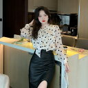 トップス 長袖 ボリューム袖 ドット柄 【大きいサイズ レディース 春夏 セール きれいめ 可愛い かわいい チュニック tops】