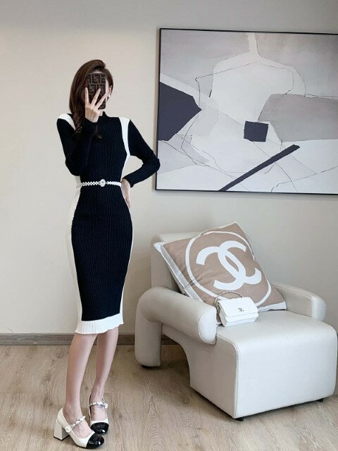 ニットワンピース 厚手 長袖 スリム 着痩せ カットソー 【大きいサイズ レディース 冬春 結婚式 きれいめ タイト フォーマル 大人 上品 チュニック one-piece】
