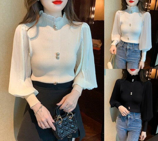 ニット フリル 長袖 スリム 着痩せ カットソー 【大きいサイズ レディース 平干し ニット ニットセータ..