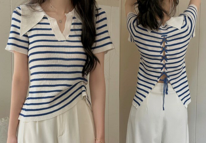 ニット半袖レースアップ引き紐体型カ...