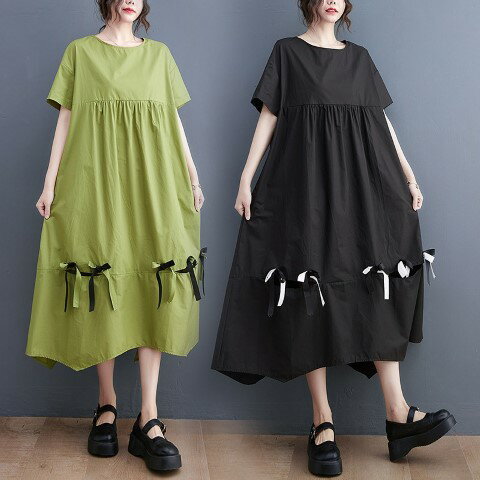 ワンピース 半袖 フリル 体型カバー 着痩せ シンプル【大きいサイズ レディース 秋冬 結婚式 きれいめ タイト フォーマル 大人 上品 チュニック one-piece】