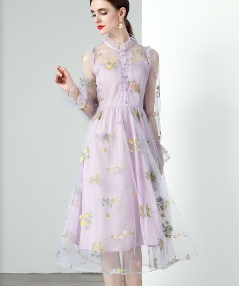 ワンピース チュール フリル スリム 着痩せ 【大きいサイズ レディース 夏秋 結婚式 きれいめ タイト フォーマル 大人 上品 チュニック one-piece】のサムネイル