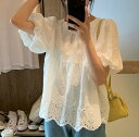 トップス 半袖 透け編み フリル 体型カバー 着痩せ 大きいサイズ【大きいサイズ レディース 春夏 セール きれいめ 可愛い かわいい チュニック tops】