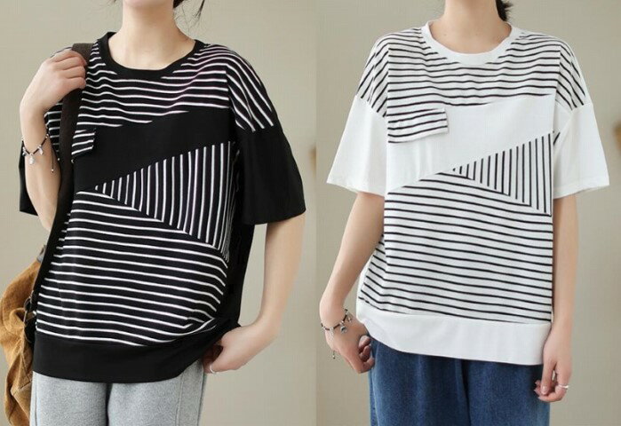 Tシャツ 半袖 体型カバー 着痩せ ボーダー柄 シンプル【大きいサイズ レディース 無地 シャツ チュニック 秋冬 tシャツ ゆったり uv shirt】