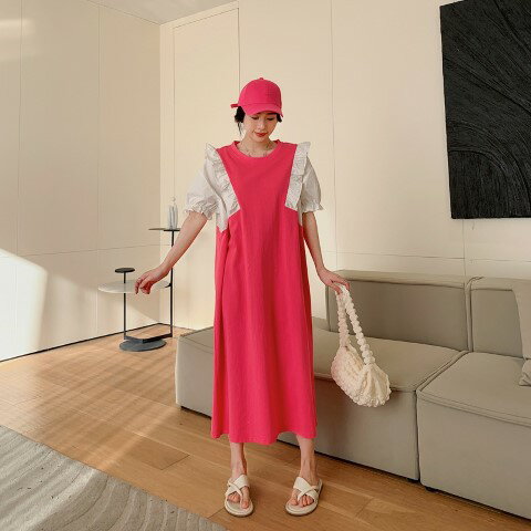 ワンピース 半袖 ボリューム袖 フリル 大きいサイズ 【大きいサイズ レディース 夏秋 結婚式 きれいめ タイト フォーマル 大人 上品 チュニック one-piece】