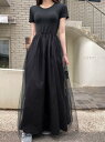 ワンピース 半袖 チュール フリル スリム 着痩せ 【大きいサイズ レディース 夏秋 結婚式 きれいめ タイト フォーマル 大人 上品 チュニック one-piece】(4)