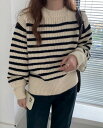 ニットトップス セーター 厚手 トップス 長袖 カジュアル ボーダー柄 ストライプ柄【大きいサイズ レディース 平干し ニット ニットセーター vネック ドルマン カーディガン knit sweater】(4)