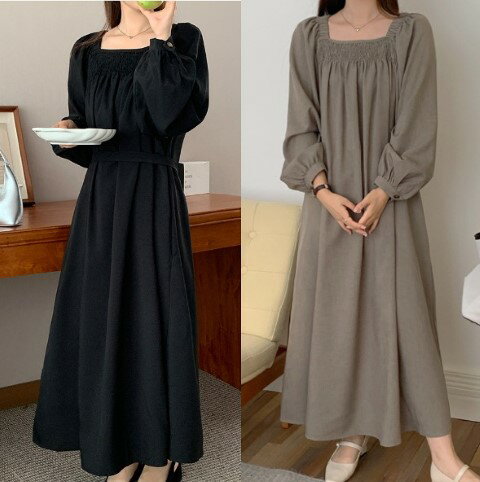 ワンピース 長袖 フリル ロングワンピ レトロ カジュアル ゆったり シンプル【大きいサイズ レディース 秋冬 結婚式 きれいめ タイト フォーマル 大人 上品 チュニック one-piece】