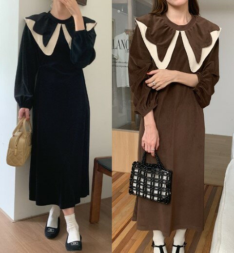 ワンピース 長袖 フリル ロングワンピ レトロ カジュアル ゆったり シンプル【大きいサイズ レディース 秋冬 結婚式 きれいめ タイト フォーマル 大人 上品 チュニック one-piece】