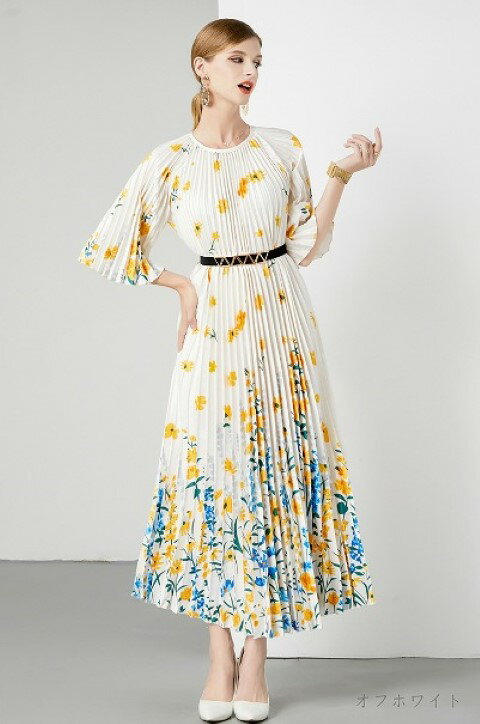 ワンピース 五分袖 フリル プリーツスカート きれいめ ドレス 披露宴 二次会 花柄【大きいサイズ レディース 春夏 結婚式 きれいめ タイト フォーマル 大人 上品 チュニック one-piece】