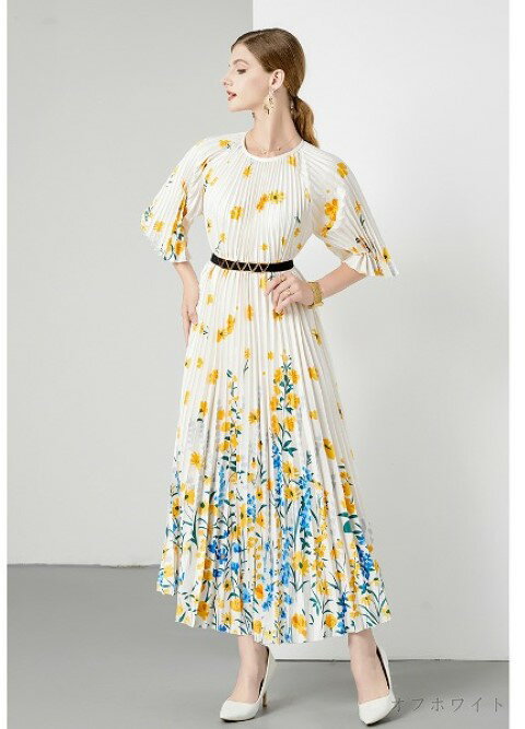 ワンピース 五分袖 フリル プリーツスカート きれいめ ドレス 披露宴 二次会 花柄【大きいサイズ レディース 春夏 結婚式 きれいめ タイト フォーマル 大人 上品 チュニック one-piece】