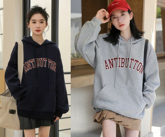 スウェット トレーナー 英字 長袖 フード付き シンプル カジュアル【大きいサイズ レディース パーカー 無地 秋冬 チュニック 薄手 スウェット シャツ ブラウス pullover parker】(4)