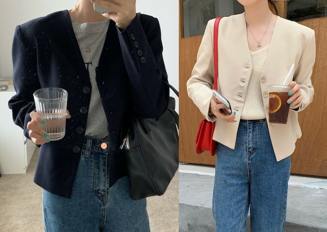 ブレザー ショート丈 長袖 Vネック シンプル ジャケット アウター【大きいサイズ レディース フェイクレザー テーラード フォーマル 卒業式 結婚式 春夏 jaket Blazer】